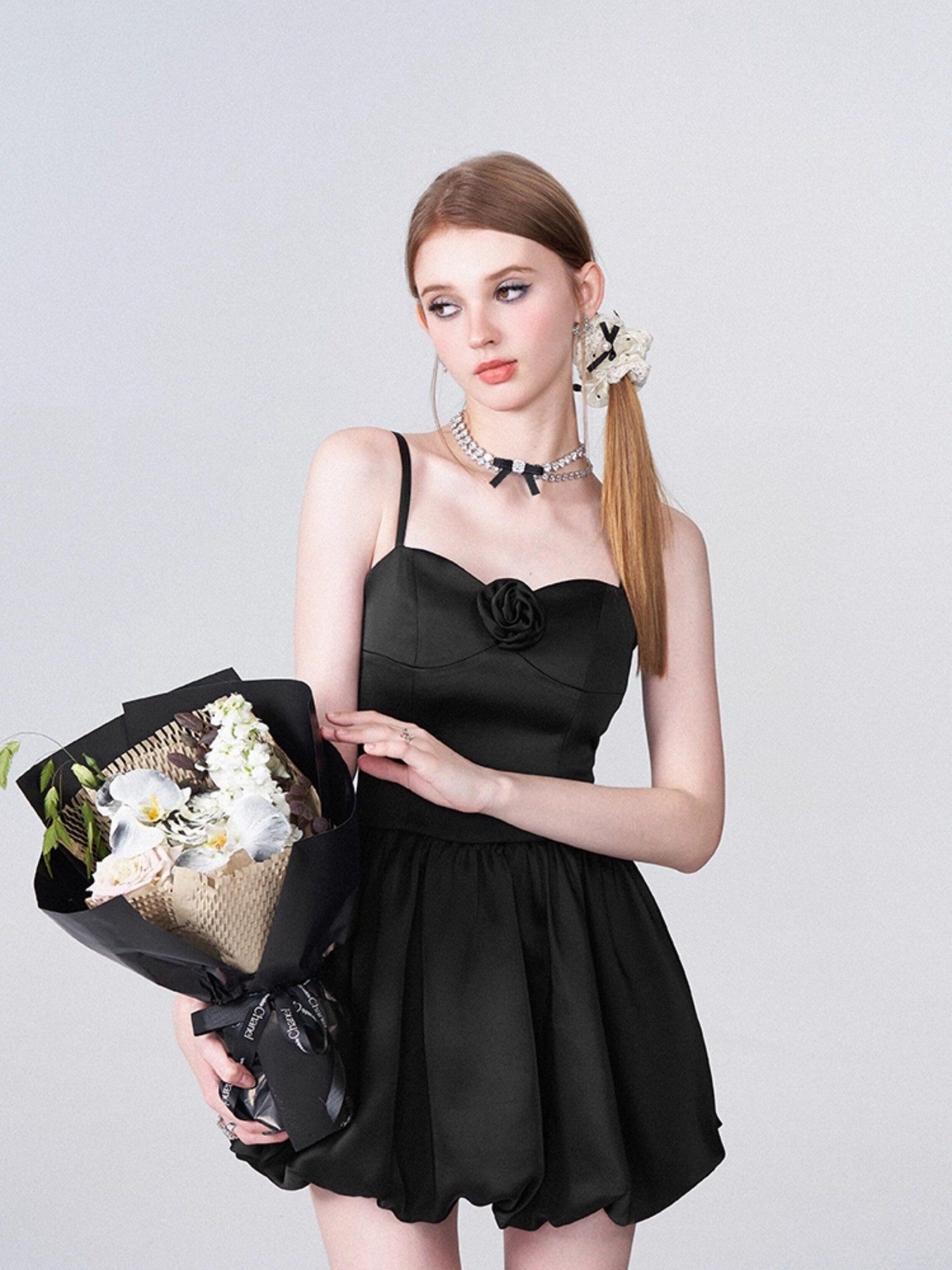 AFTADAWN 3d Rose Cinched Waist Bubble Skirt Women&