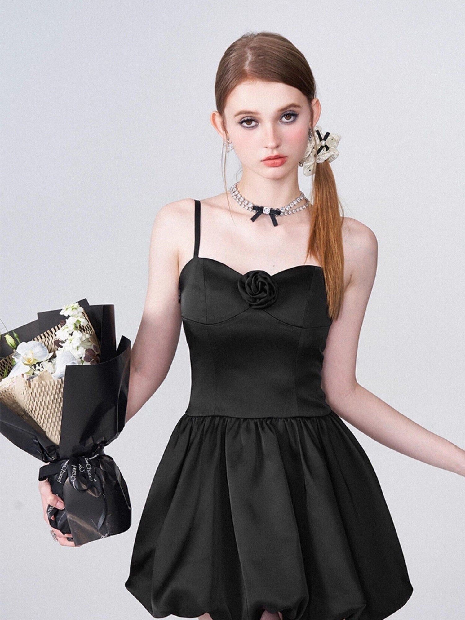 AFTADAWN 3d Rose Cinched Waist Bubble Skirt Women&