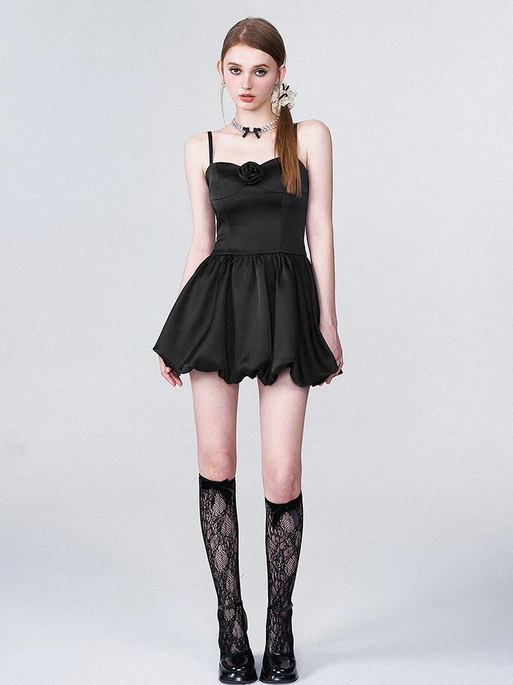 AFTADAWN 3d Rose Cinched Waist Bubble Skirt Women&