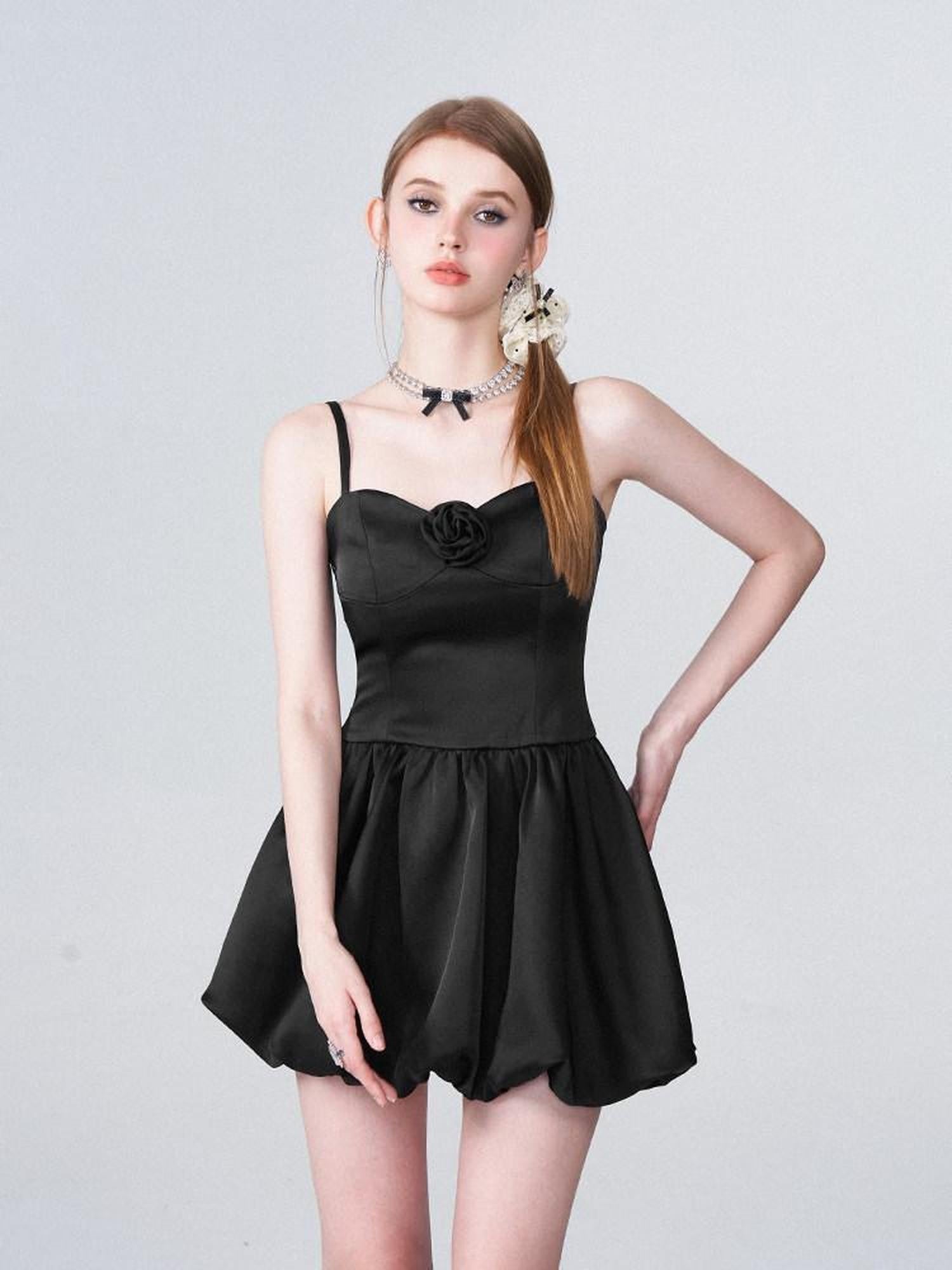 AFTADAWN 3d Rose Cinched Waist Bubble Skirt Women&