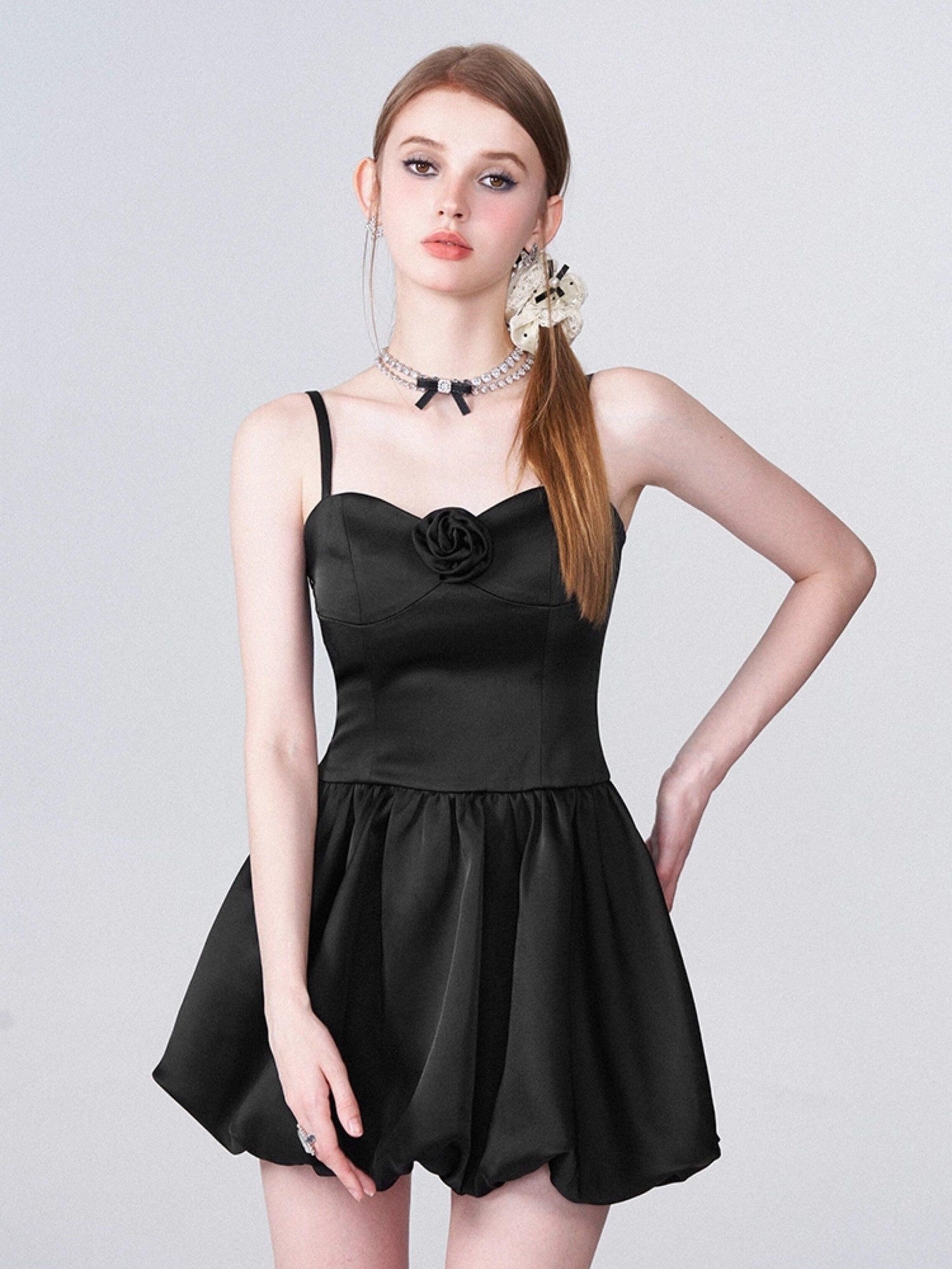 AFTADAWN 3d Rose Cinched Waist Bubble Skirt Women&