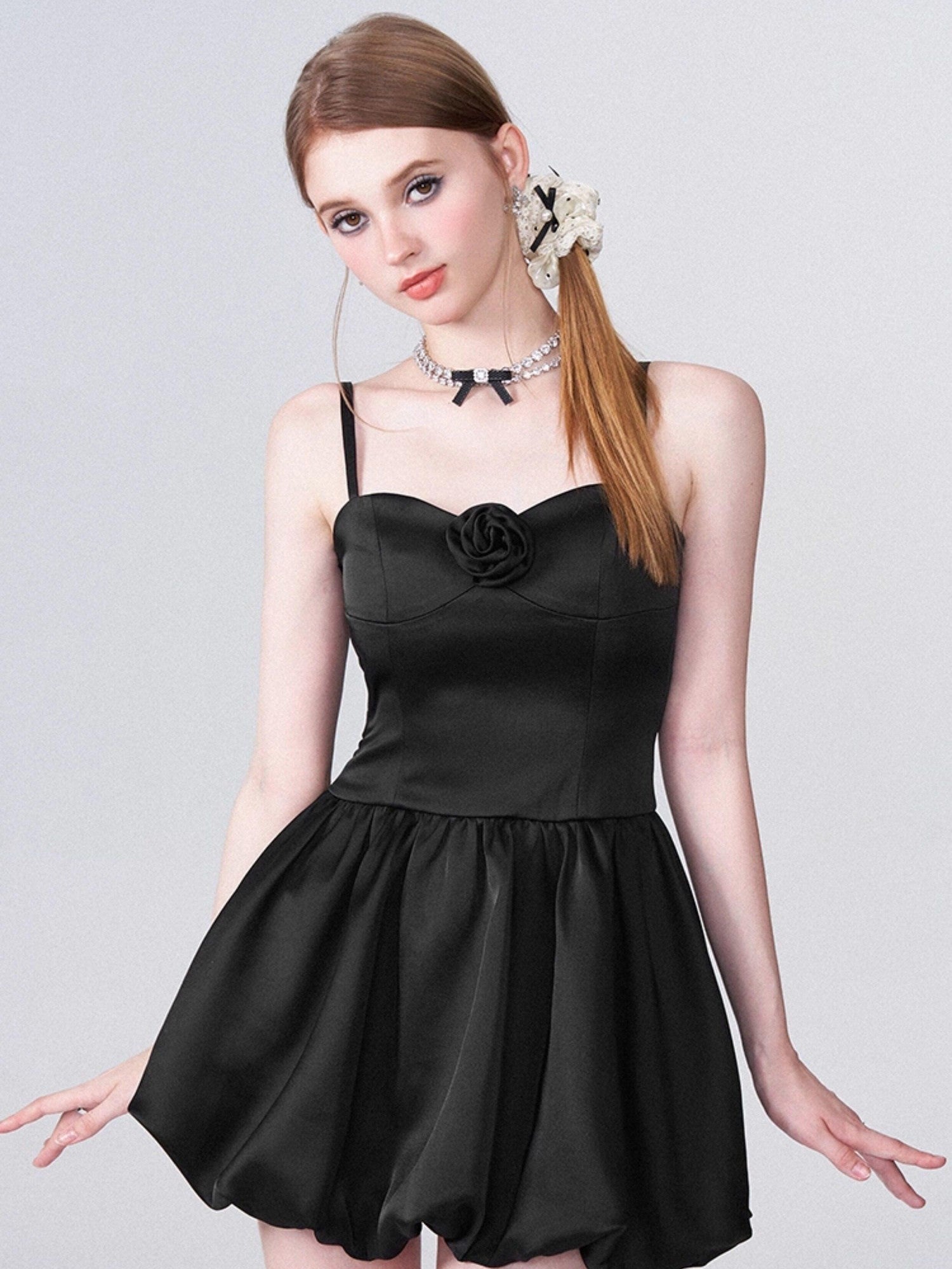 AFTADAWN 3d Rose Cinched Waist Bubble Skirt Women&
