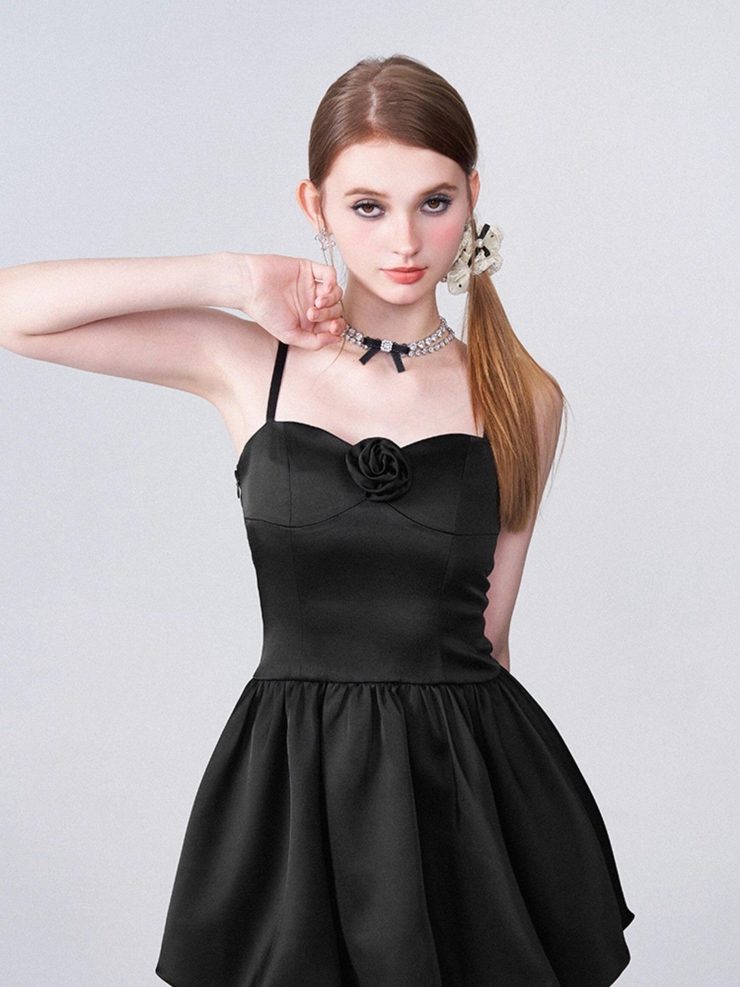 AFTADAWN 3d Rose Cinched Waist Bubble Skirt Women&
