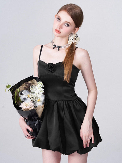 AFTADAWN 3d Rose Cinched Waist Bubble Skirt Women&