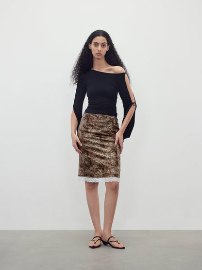 AFTADAWN 3d Sequin Leopard Lace Splice High Waist Women&
