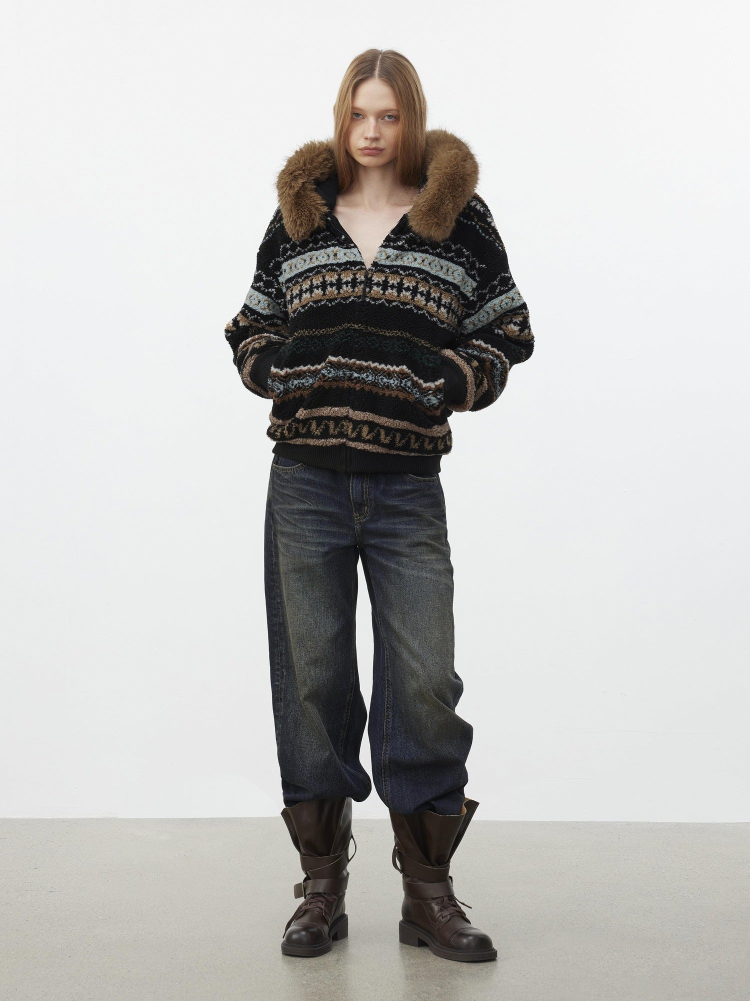 AFTADAWN 96% Cotton Stretch Distressed Wash Straight Natural Waist Zipper Fly Jeans