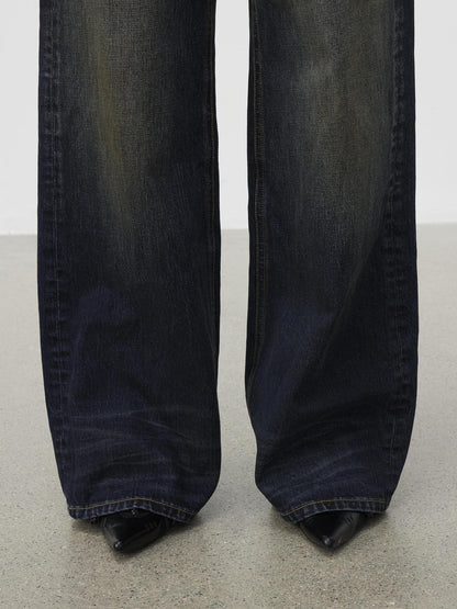 AFTADAWN 96% Cotton Stretch Distressed Wash Straight Natural Waist Zipper Fly Jeans