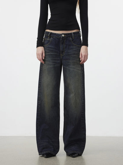 AFTADAWN 96% Cotton Stretch Distressed Wash Straight Natural Waist Zipper Fly Jeans