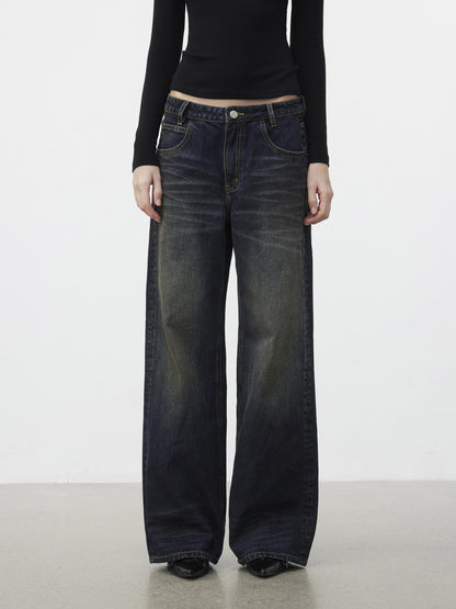 AFTADAWN 96% Cotton Stretch Distressed Wash Straight Natural Waist Zipper Fly Jeans