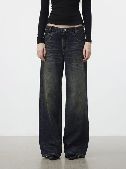 AFTADAWN 96% Cotton Stretch Distressed Wash Straight Natural Waist Zipper Fly Jeans