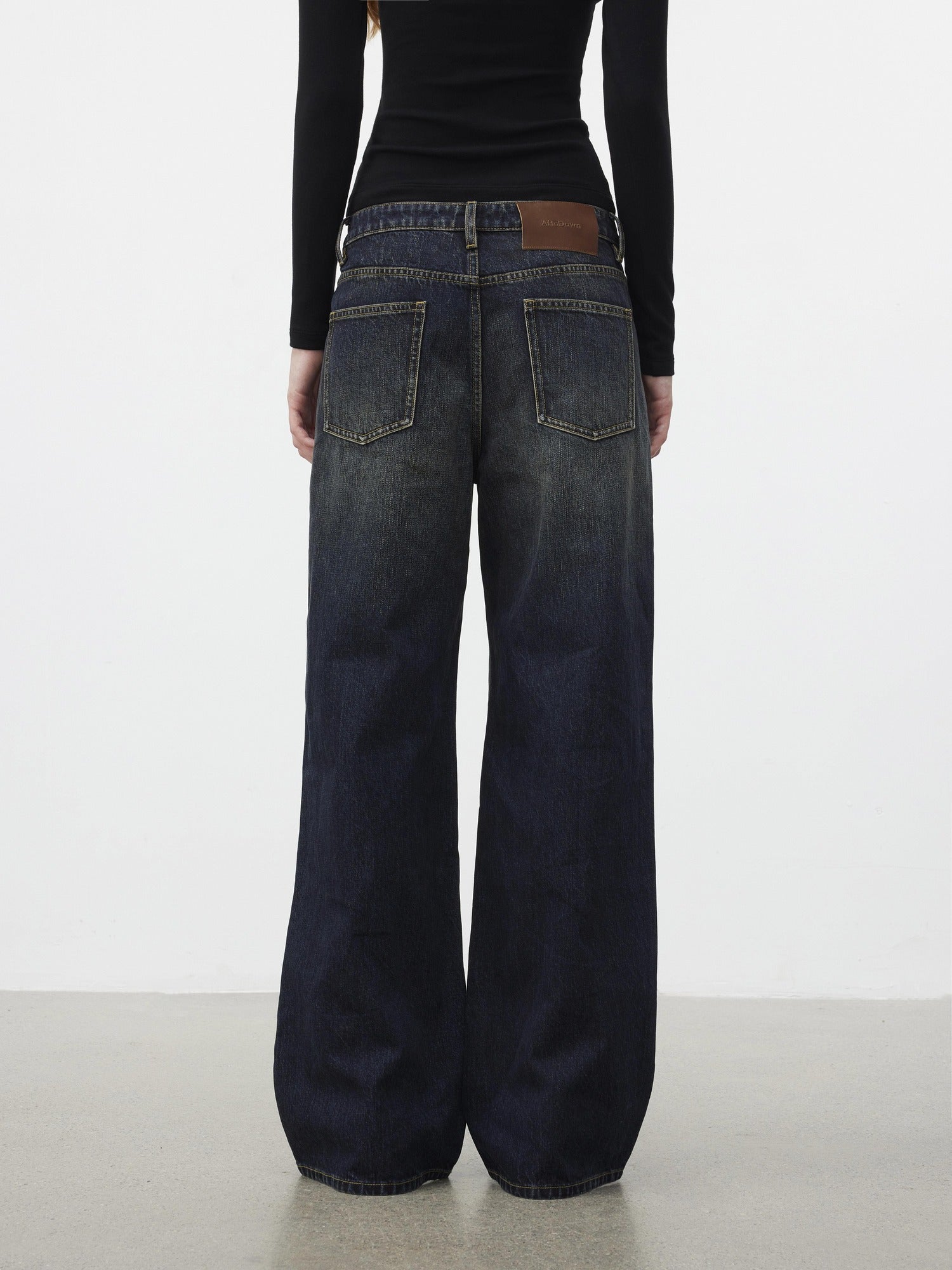 AFTADAWN 96% Cotton Stretch Distressed Wash Straight Natural Waist Zipper Fly Jeans