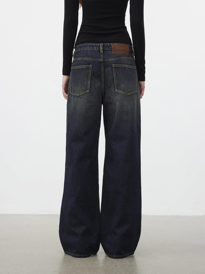 AFTADAWN 96% Cotton Stretch Distressed Wash Straight Natural Waist Zipper Fly Jeans