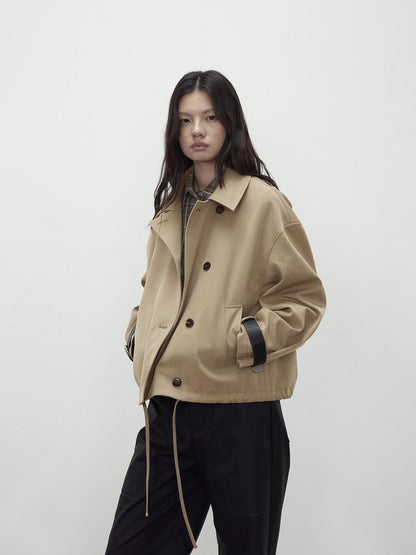 AFTADAWN A Line Utility Short Trench Coat With Detachable Belted Cuffs