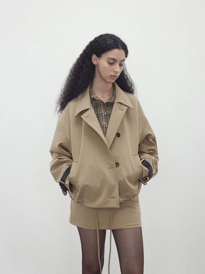 A Line Utility Short Trench Coat With Detachable Belted Cuffs