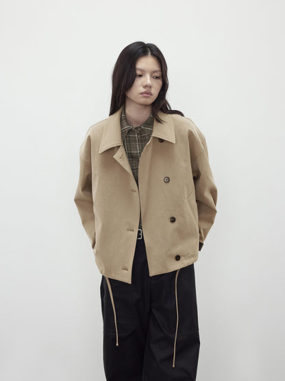 AFTADAWN A Line Utility Short Trench Coat With Detachable Belted Cuffs