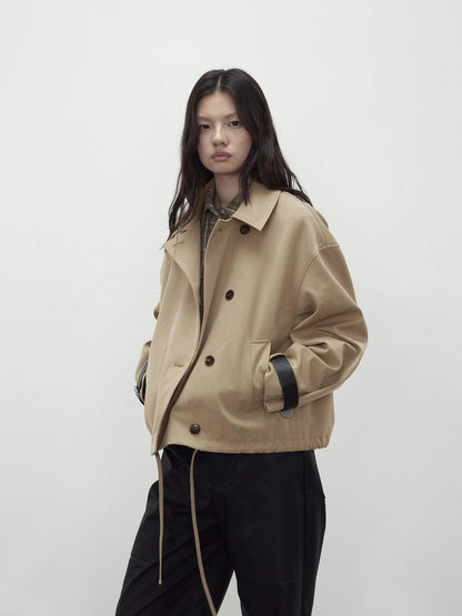A Line Utility Short Trench Coat With Detachable Belted Cuffs