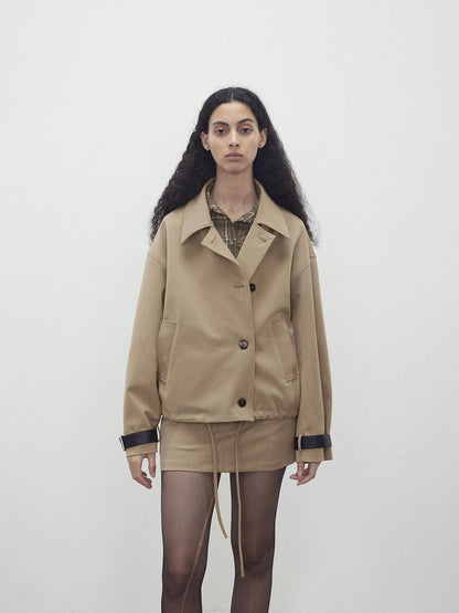 AFTADAWN A Line Utility Short Trench Coat With Detachable Belted Cuffs