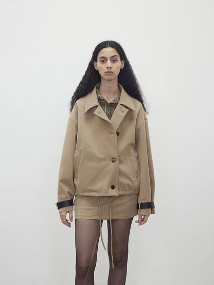 A Line Utility Short Trench Coat With Detachable Belted Cuffs