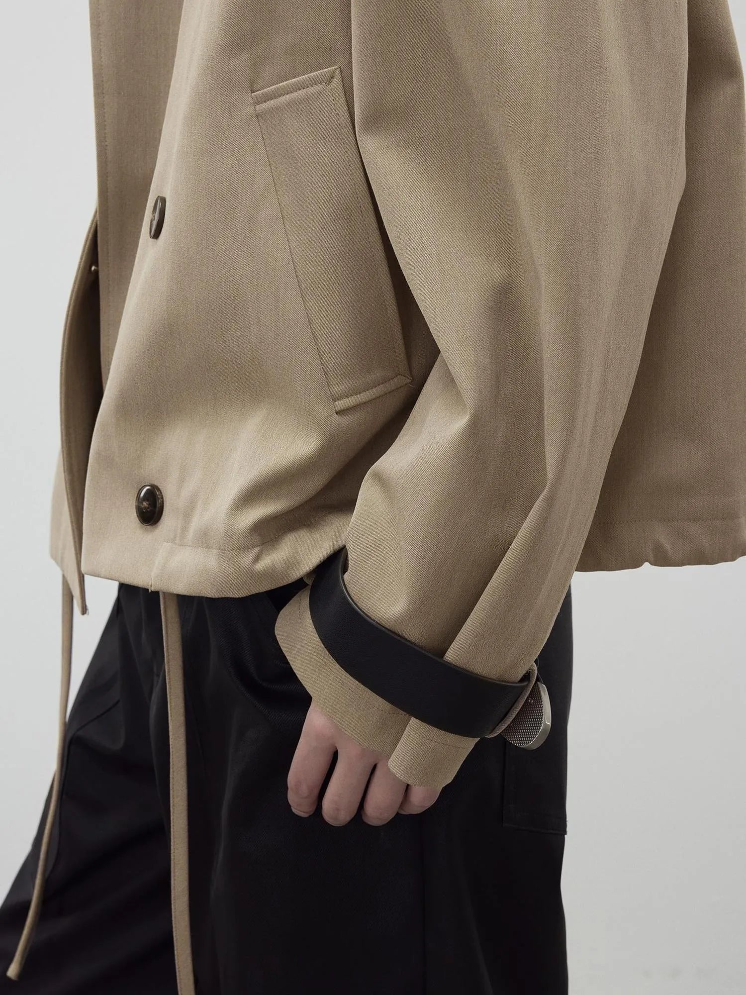 A Line Utility Short Trench Coat With Detachable Belted Cuffs