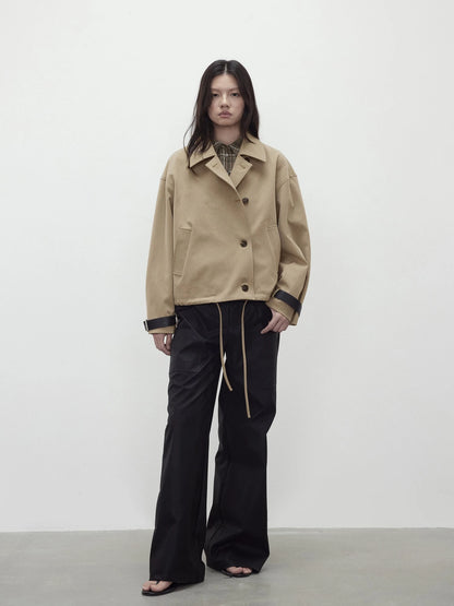 A Line Utility Short Trench Coat With Detachable Belted Cuffs