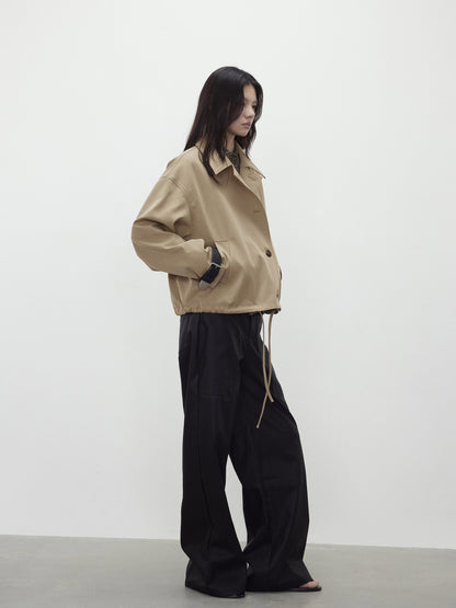 AFTADAWN A Line Utility Short Trench Coat With Detachable Belted Cuffs