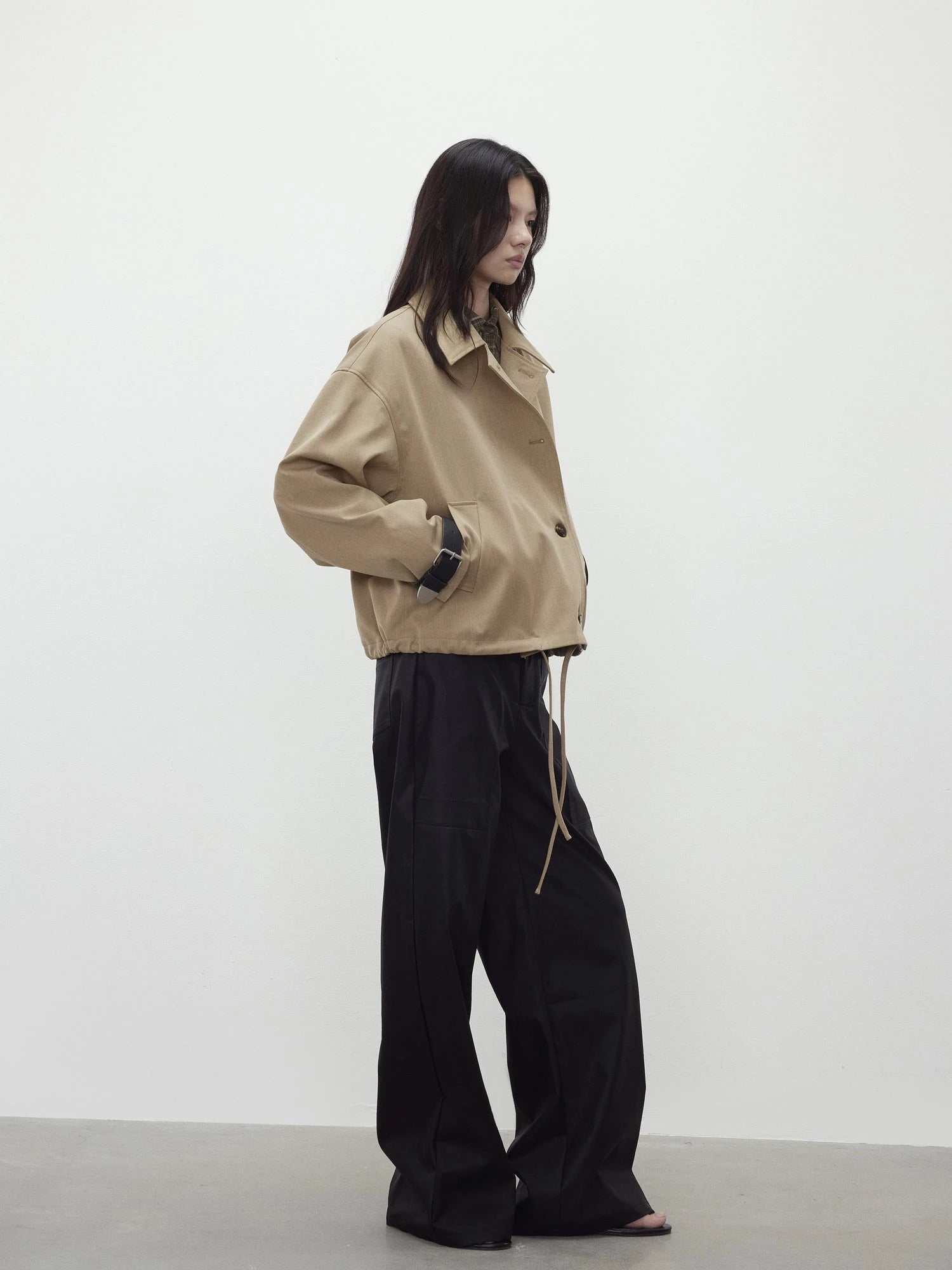 A Line Utility Short Trench Coat With Detachable Belted Cuffs