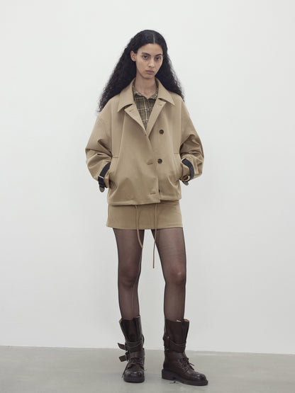 AFTADAWN A Line Utility Short Trench Coat With Detachable Belted Cuffs