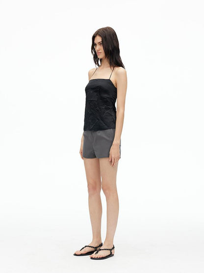 AFTADAWN Acetate Textured Halter Neck Vacation Top