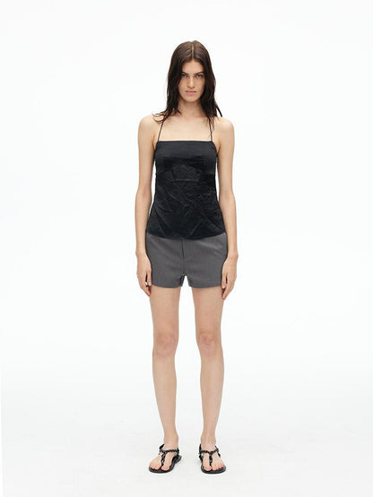 AFTADAWN Acetate Textured Halter Neck Vacation Top