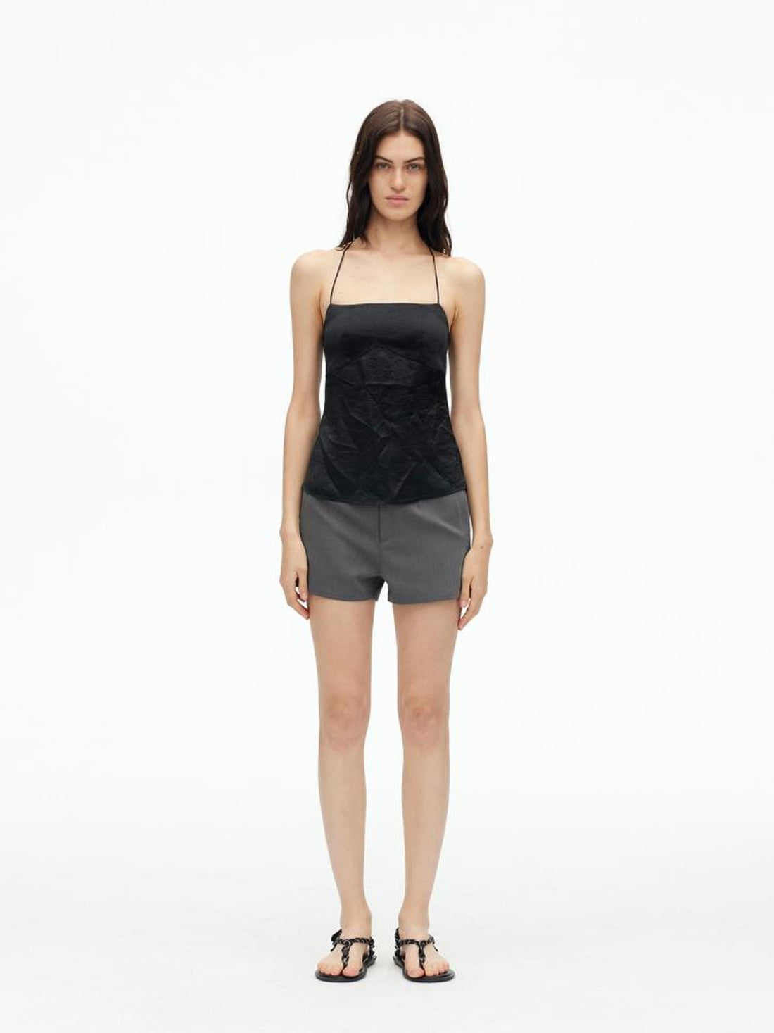 AFTADAWN Acetate Textured Halter Neck Vacation Top