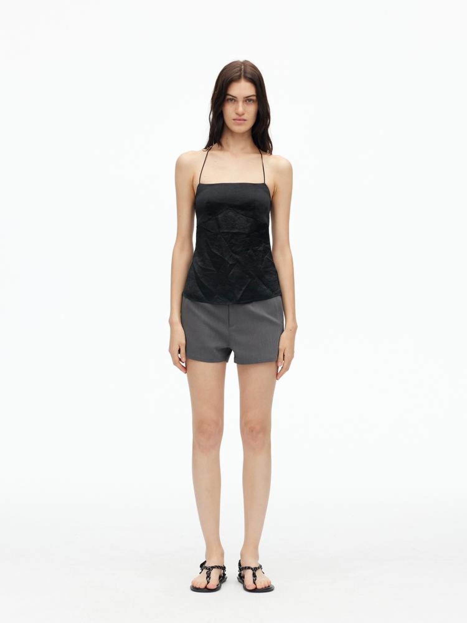 AFTADAWN Acetate Textured Halter Neck Vacation Top