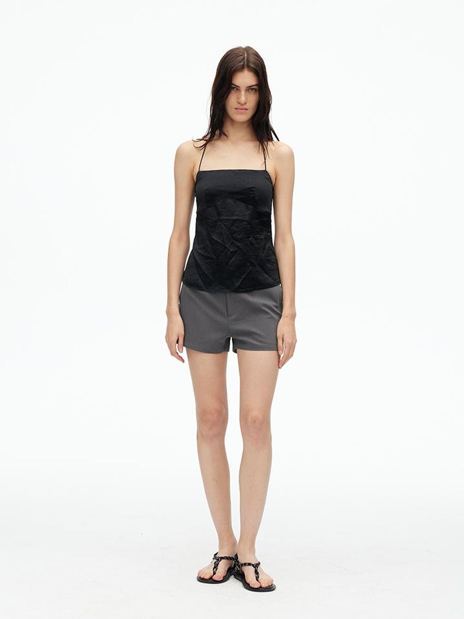 AFTADAWN Acetate Textured Halter Neck Vacation Top