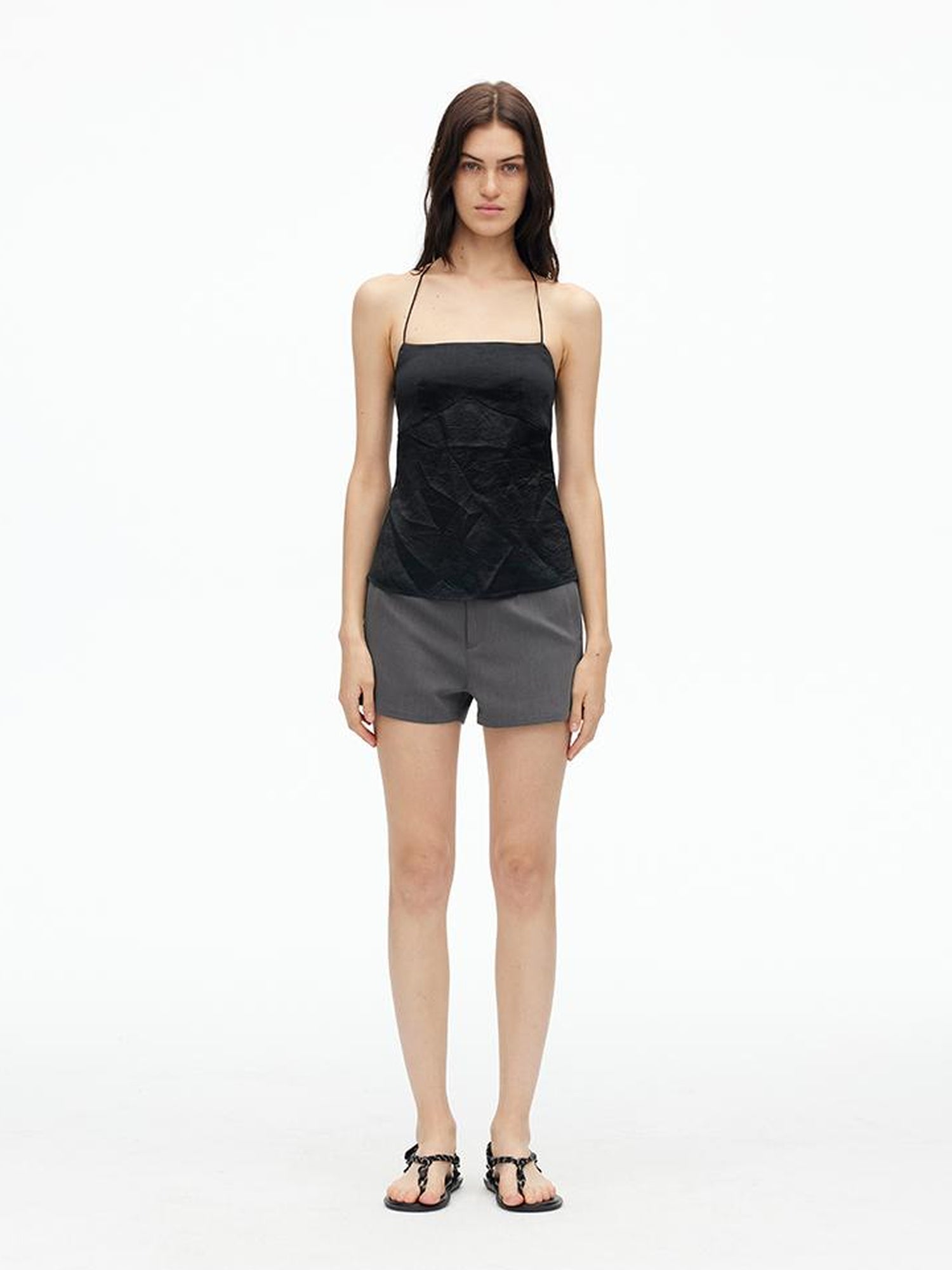 AFTADAWN Acetate Textured Halter Neck Vacation Top