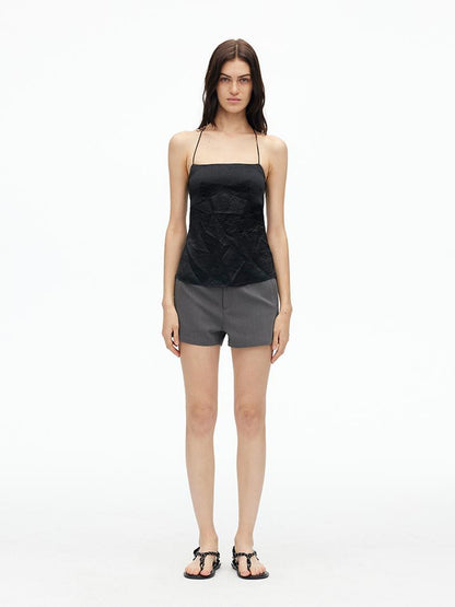 AFTADAWN Acetate Textured Halter Neck Vacation Top