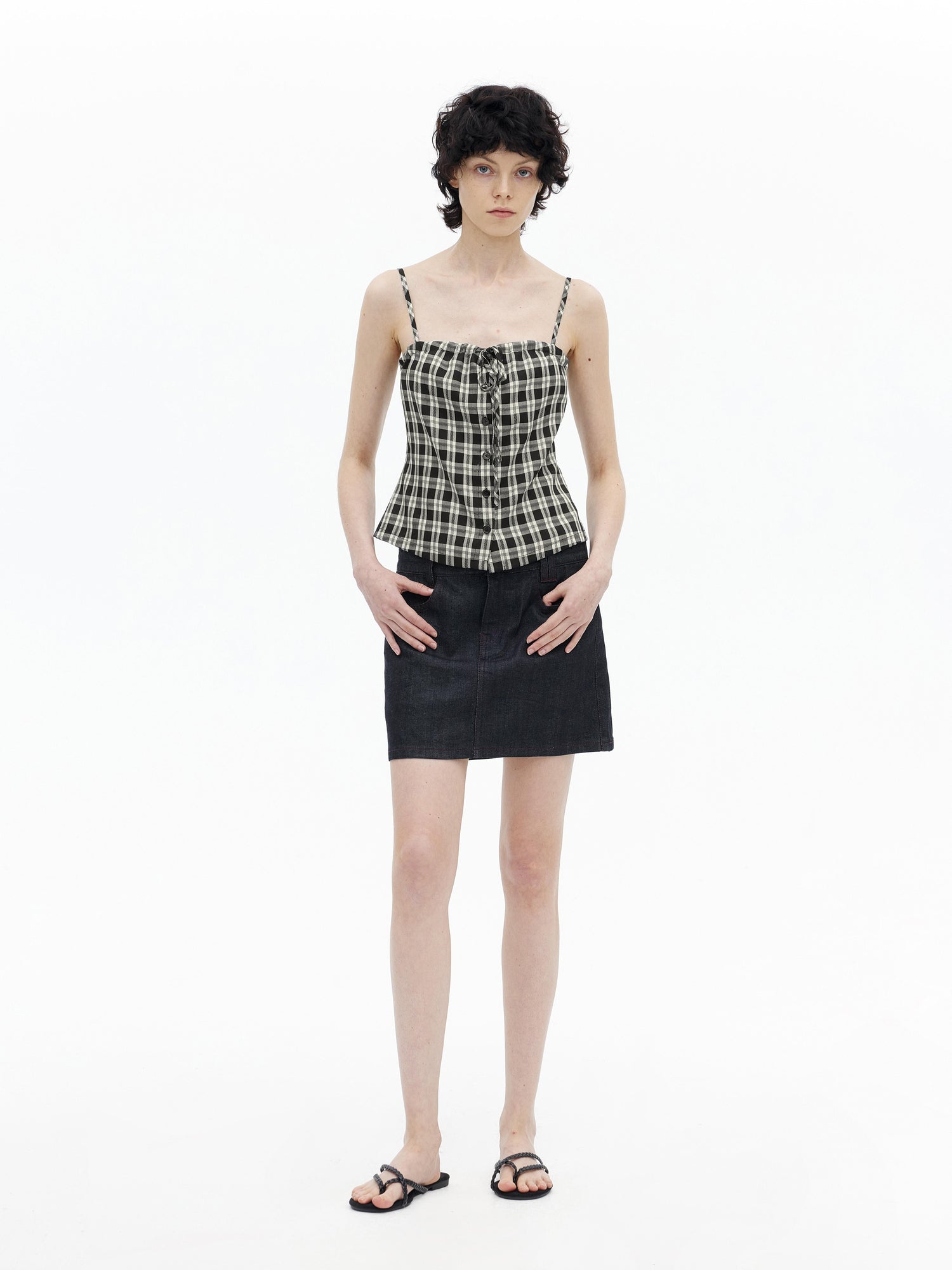 AFTADAWN Adjustable Drawstring Smocked Waist A Line Camisole Top