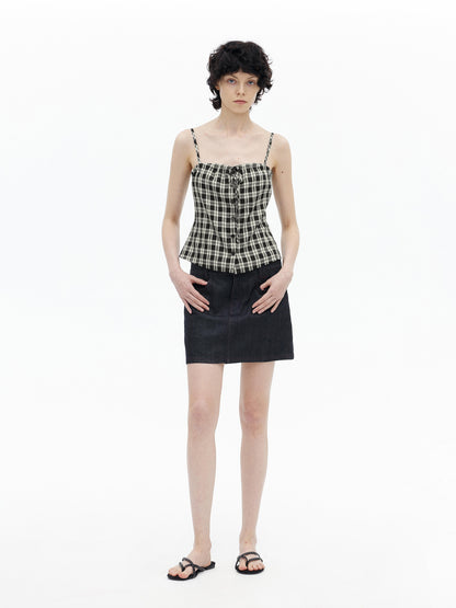 AFTADAWN Adjustable Drawstring Smocked Waist A Line Camisole Top