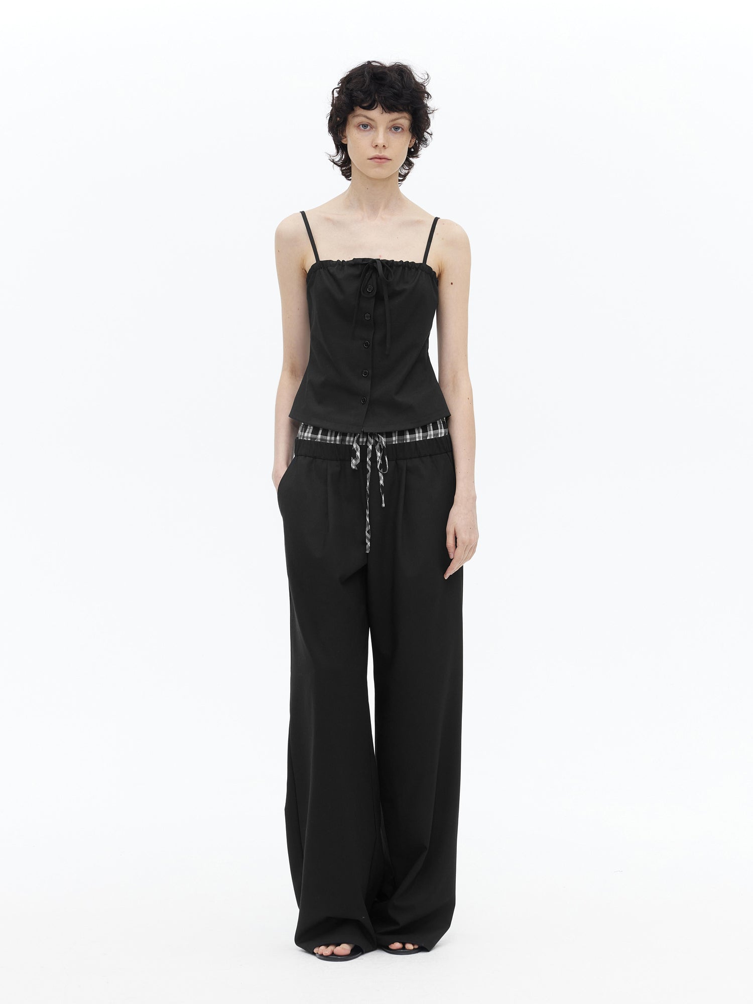 AFTADAWN Adjustable Drawstring Smocked Waist A Line Camisole Top
