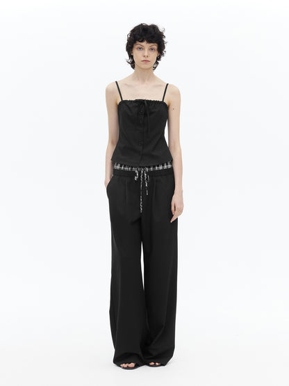 AFTADAWN Adjustable Drawstring Smocked Waist A Line Camisole Top