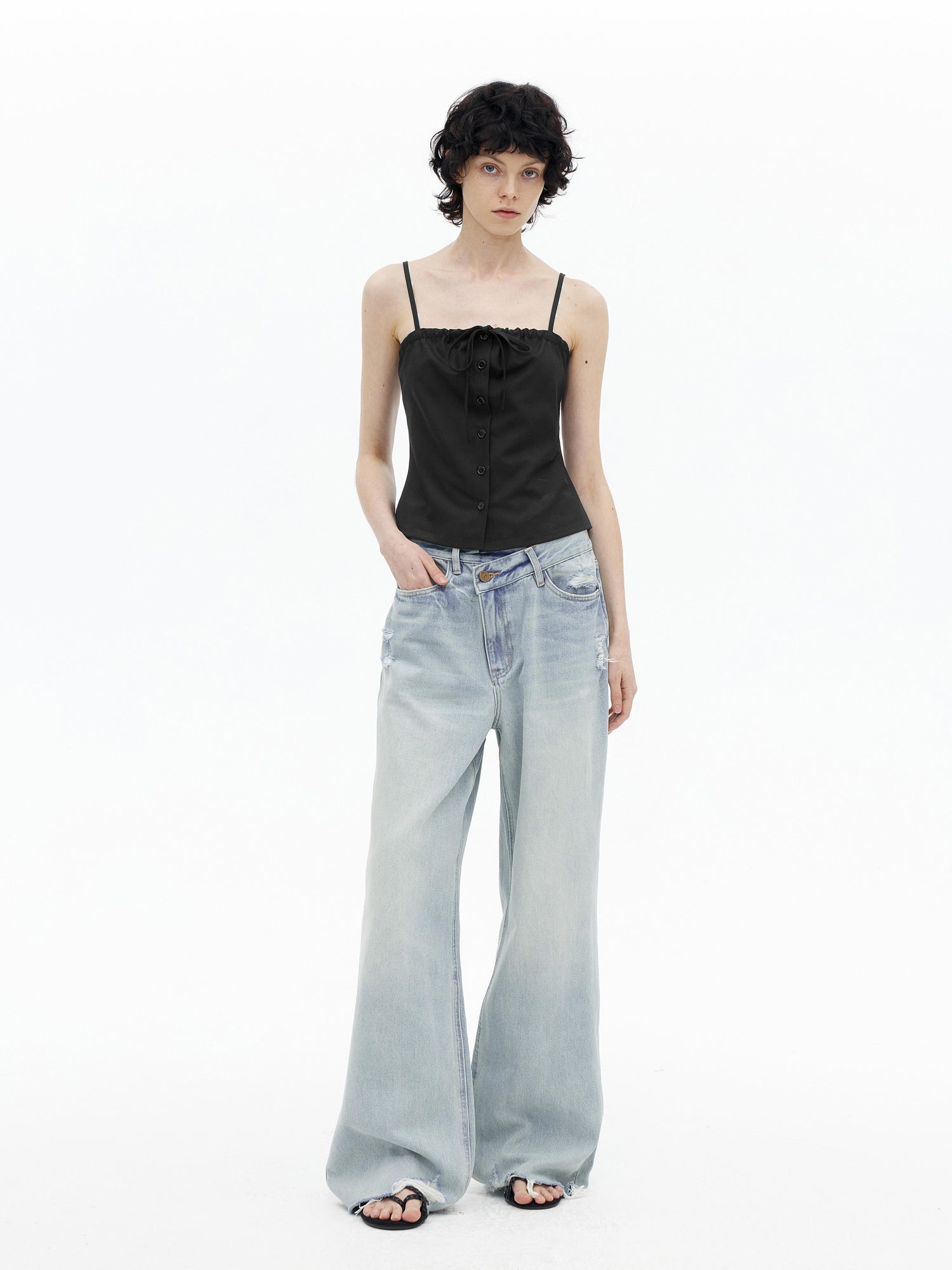 AFTADAWN Adjustable Drawstring Smocked Waist A Line Camisole Top