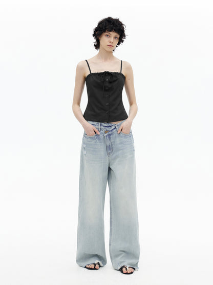 AFTADAWN Adjustable Drawstring Smocked Waist A Line Camisole Top