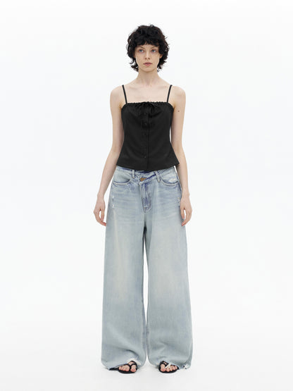 AFTADAWN Adjustable Drawstring Smocked Waist A Line Camisole Top