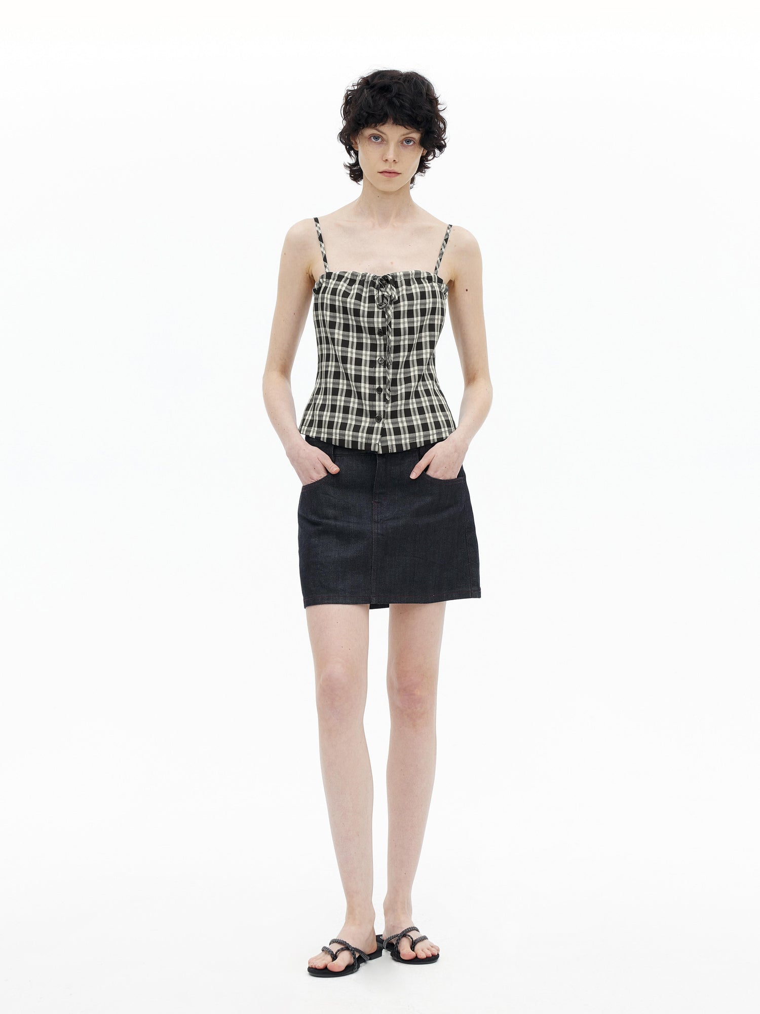 AFTADAWN Adjustable Drawstring Smocked Waist A Line Camisole Top