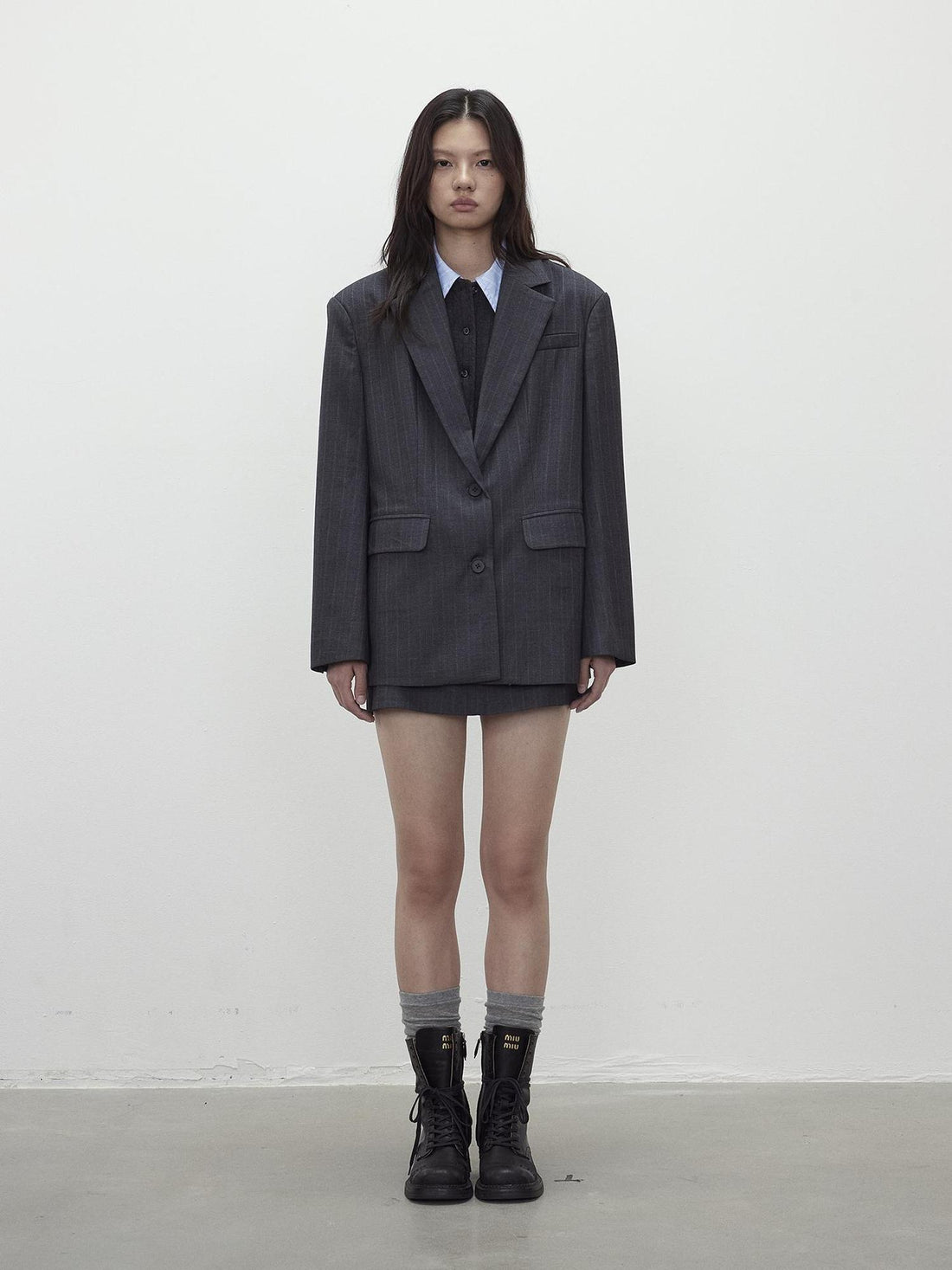 AFTADAWN After Dawn Black Striped Single Breasted Two Button Oversize Blazer