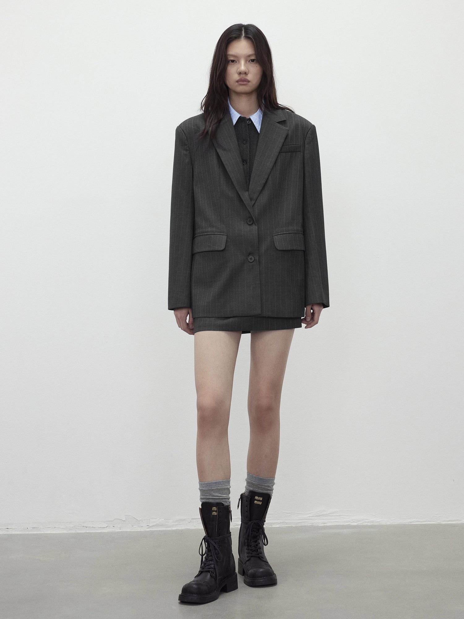 AFTADAWN After Dawn Black Striped Single Breasted Two Button Oversize Blazer