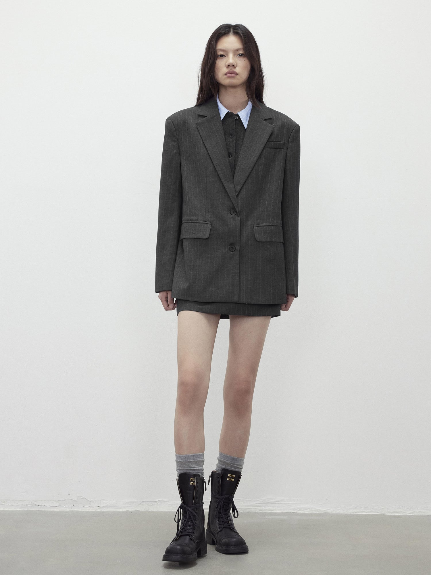 AFTADAWN After Dawn Black Striped Single Breasted Two Button Oversize Blazer