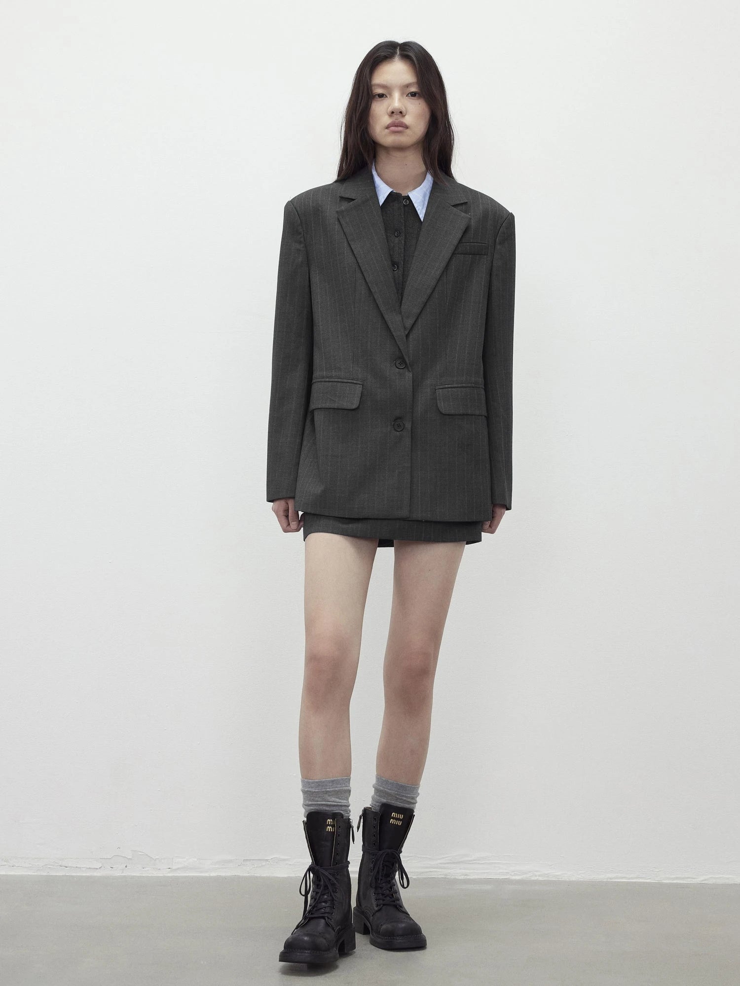 After Dawn Black Striped Single Breasted Two Button Oversize Blazer