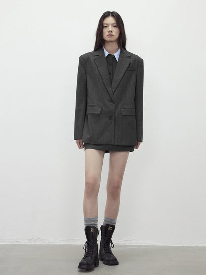 After Dawn Black Striped Single Breasted Two Button Oversize Blazer