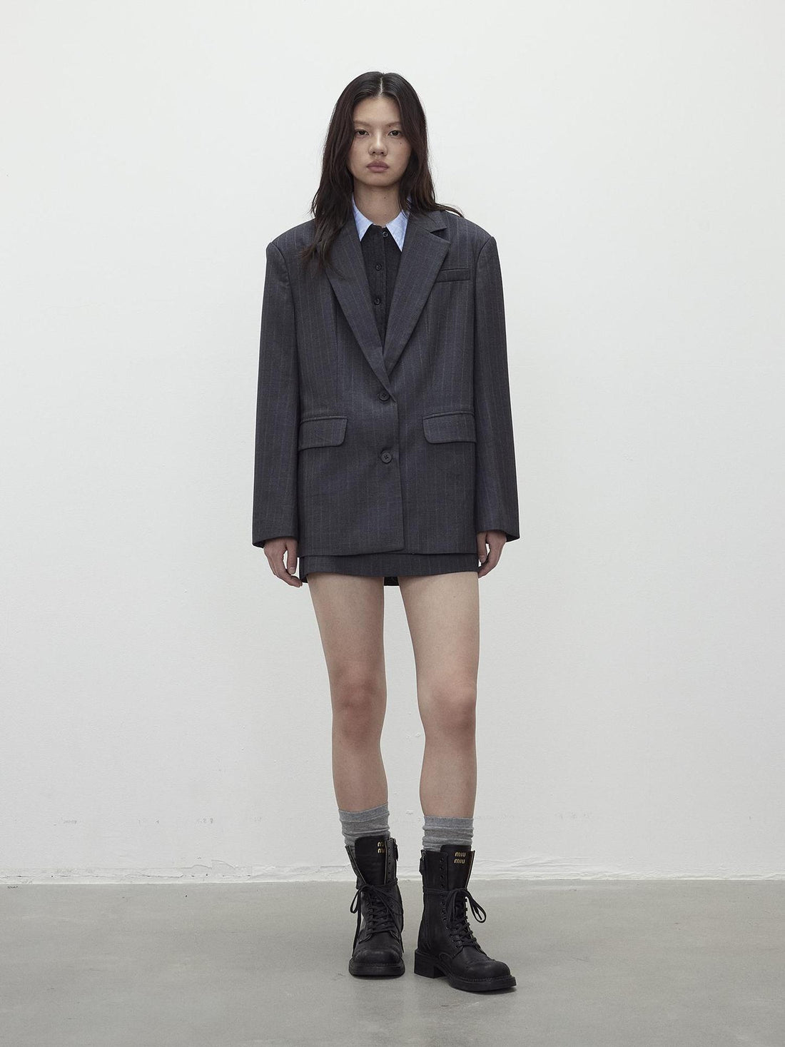 AFTADAWN After Dawn Black Striped Single Breasted Two Button Oversize Blazer