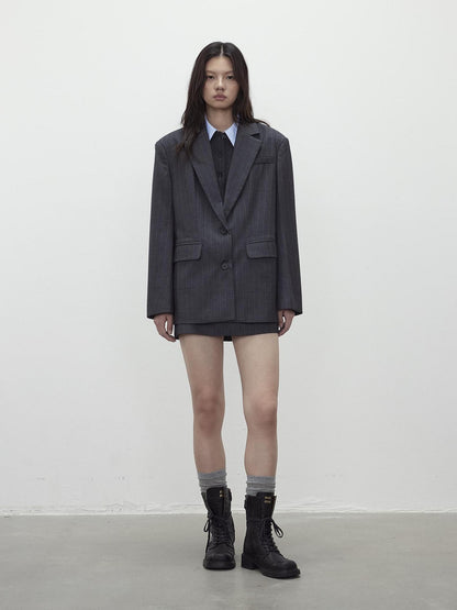 AFTADAWN After Dawn Black Striped Single Breasted Two Button Oversize Blazer