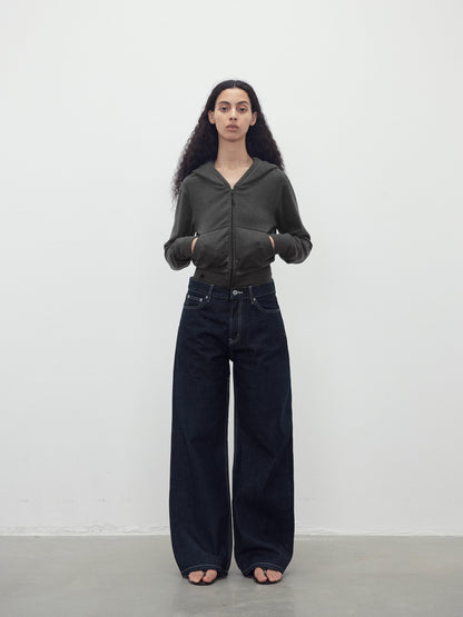 AFTADAWN Airy Double Zipper Hooded Short Solid Women&